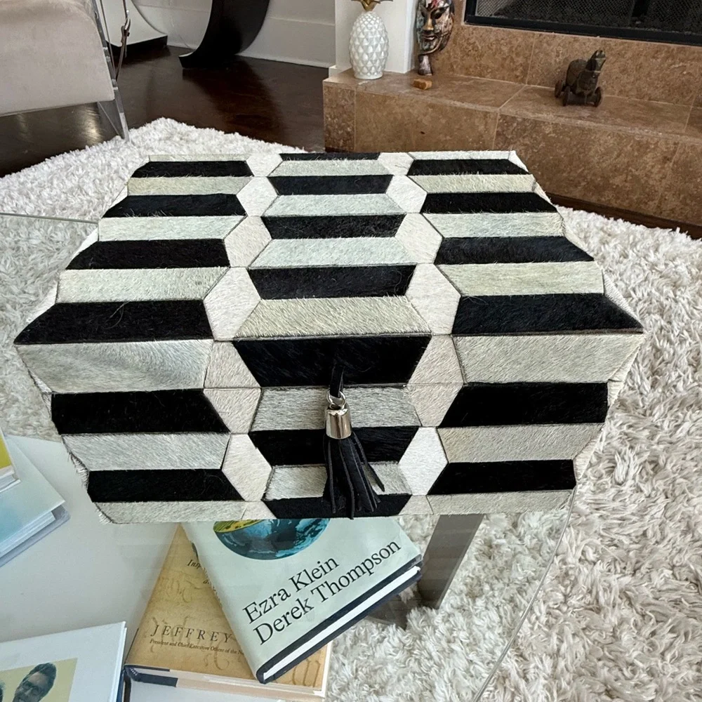 Cow skin covered Geometric Black and White Storage or jewelry Boxes